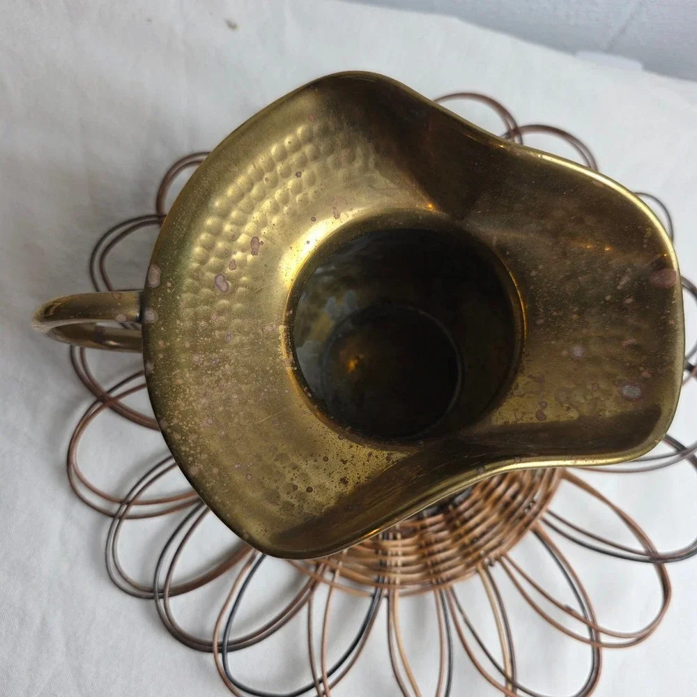 Vintage Hammered Brass Pitcher Decorative Gold Vase Flared Spout Rustic Decor
